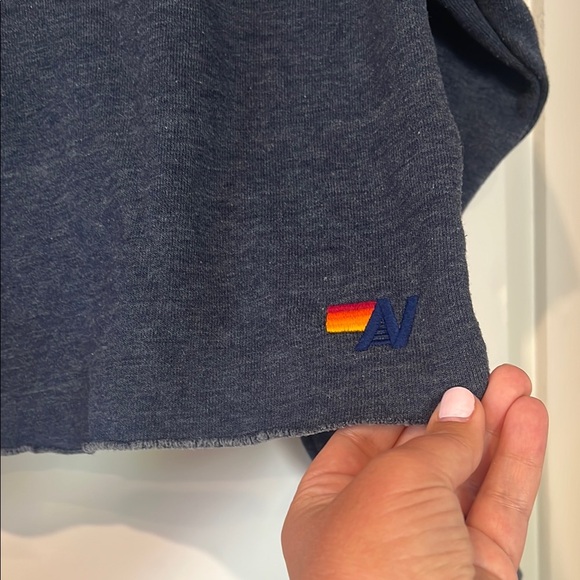 Aviator Nation Bolt Embroidery Striped Crop Crewneck Navy - Picture 8 of 9